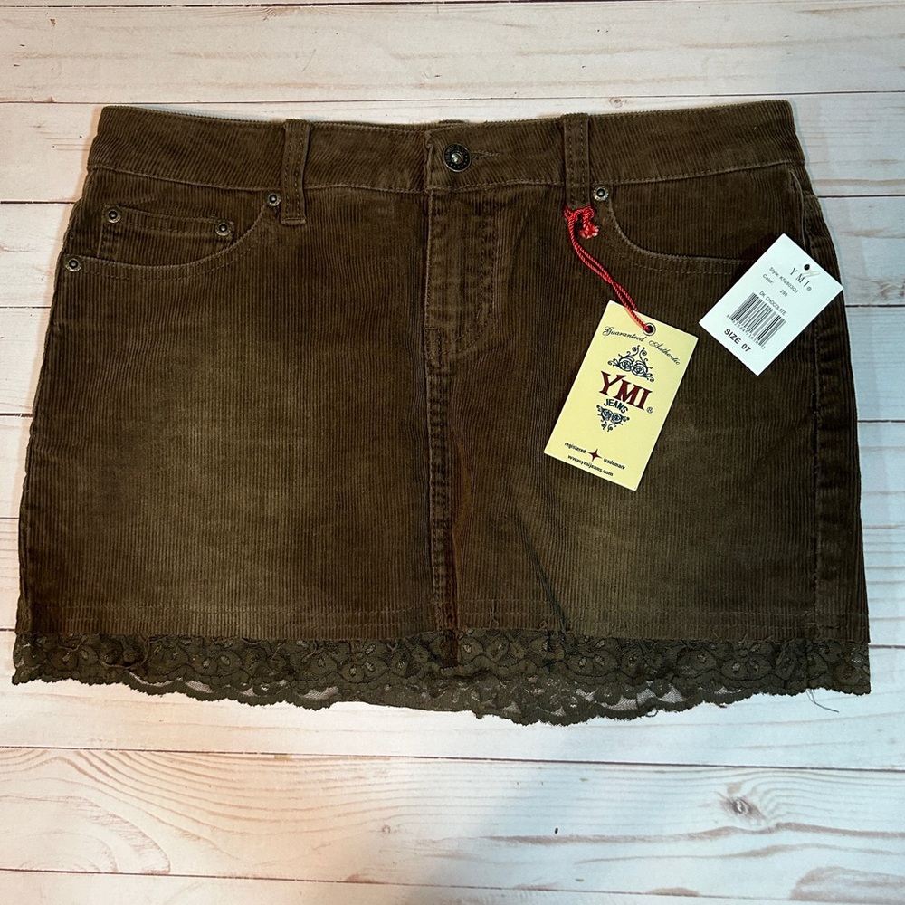 YMI JEANS Women’s Brown Corduroy Skirt Lace Trimmed - Size 7
